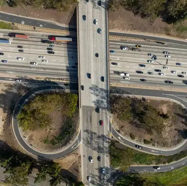 Freeway interchange overhead view