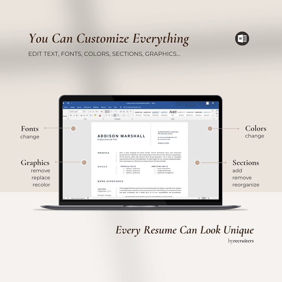 Thumbnail: Customizable resume template on a laptop