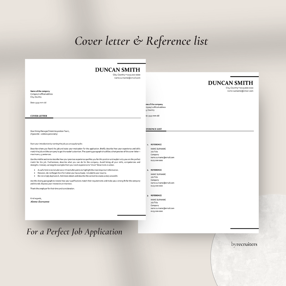 Thumbnail: Cover letter and reference list on beige background