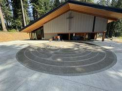 Finished concrete labyrinth pad outside the pavilion at Corbett, Oregon