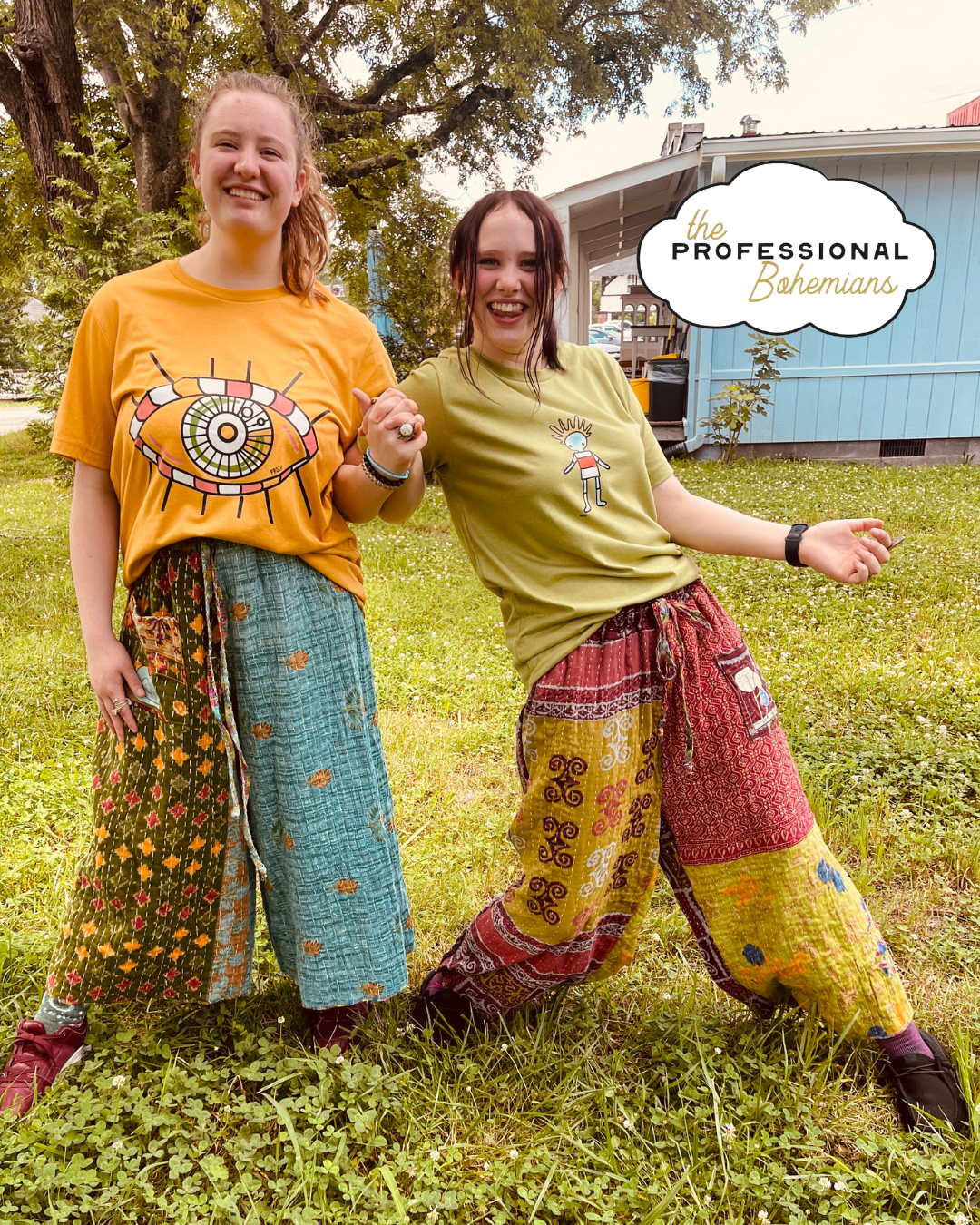 Flower Bearing Snail Green and Blue Palazzo Kantha Pants