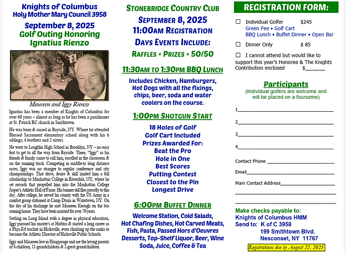 2025 Smithtown Knights of Columbus Golf Outing Brochure 1