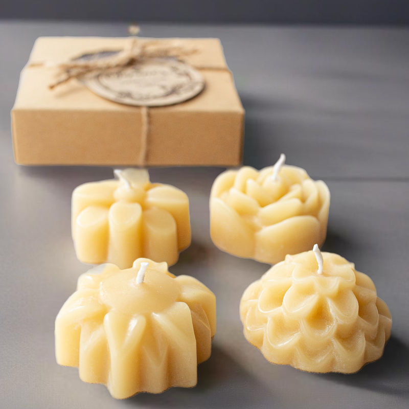 Serene's pure beeswax tealight candles, flower shaped.