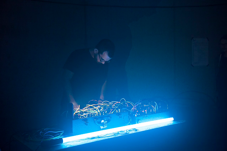 Performing live on modular synthesizer in Berlin