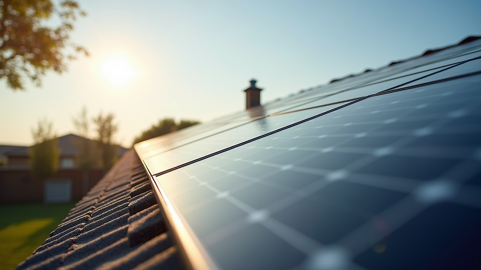 Eye-level view of solar panels installed on a residential roof