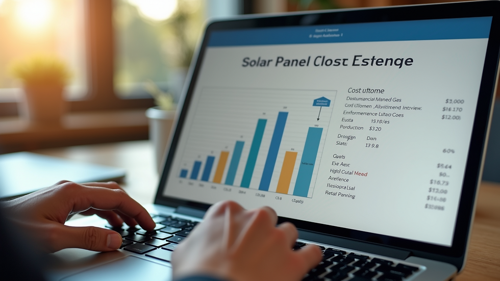 High angle view of a solar panel installation cost estimate on a laptop screen