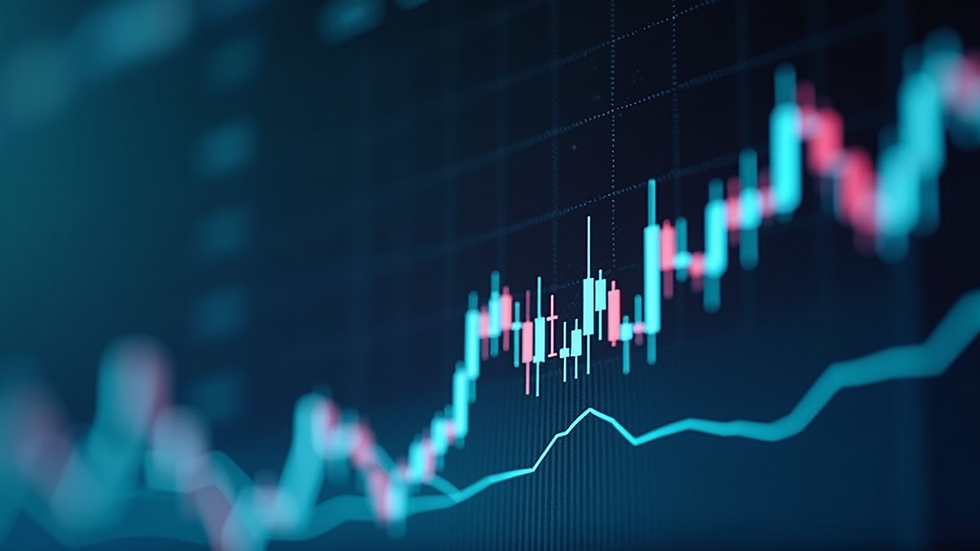 Eye-level view of a stock market chart displaying upward trends