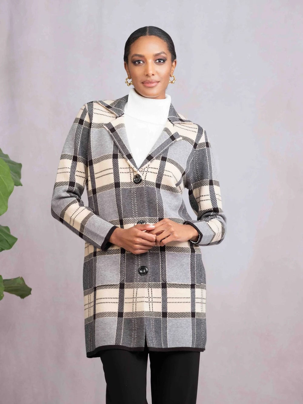 Alison Sheri-Cardigan Beige and Grey Check
