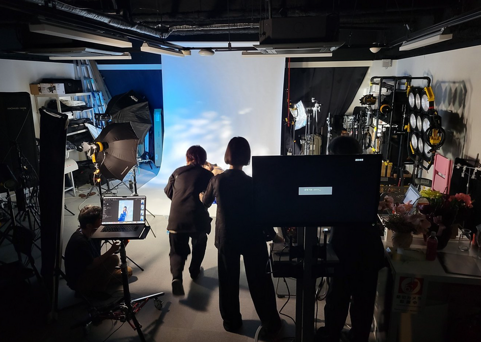 A professional photography studio setup with high-end Godox lighting equipment at the Kenko Tokina Nakano Building during Misuzu Shibuya's official seminar.