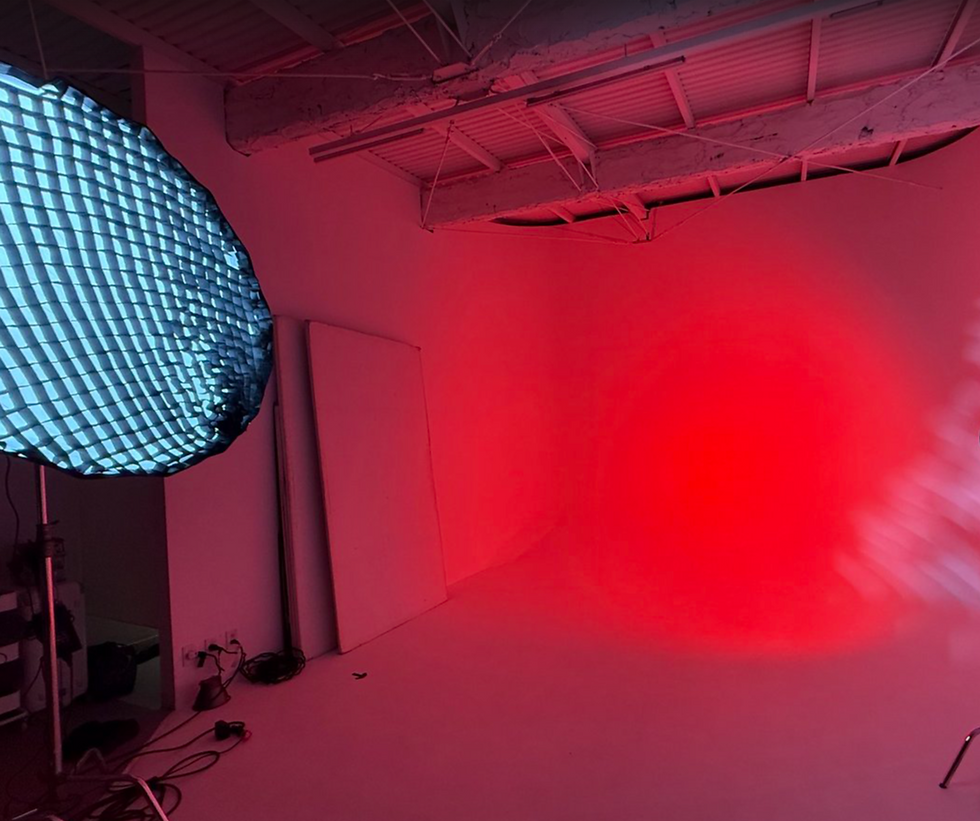 A professional photography studio setup with high-end Godox lighting equipment provided by KPI for Misuzu Shibuya's project.