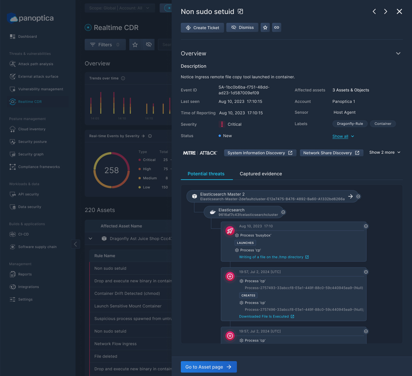 Asset details and investigation workflow