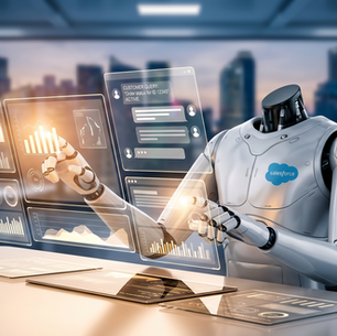 AI-generated image of a Salesforce "headless" Ai answering customer queries. 