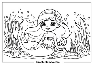 free cute mermaid waterscape coloring pages