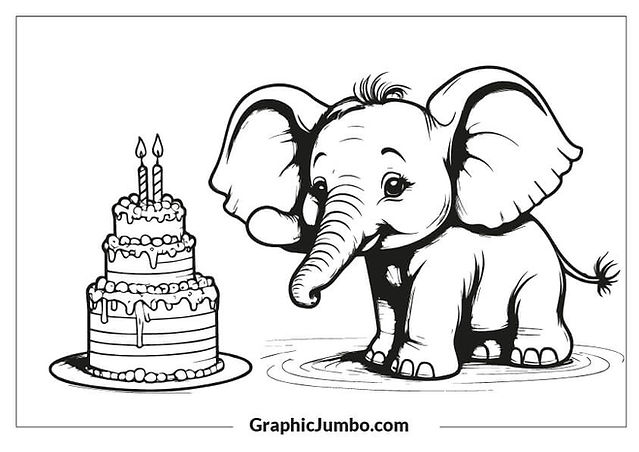 Cute elephant coloring pages for kids
