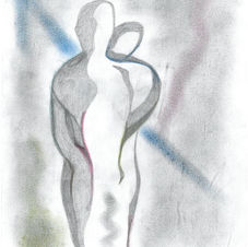 A pencil sketch of abstracted figures embracing