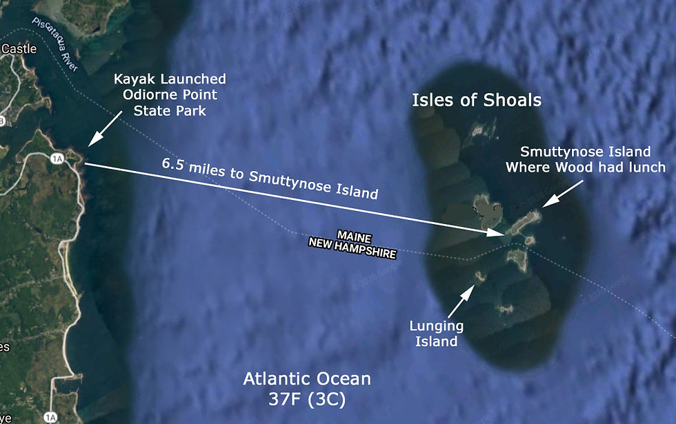 Hamilton Wood's outbound route to Smuttynose Island