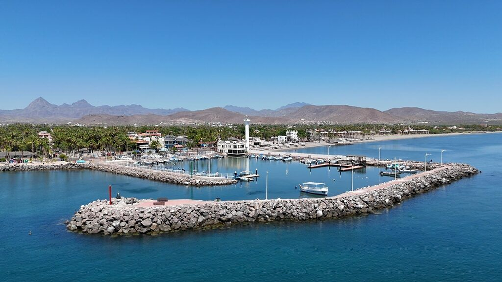 Loreto residents and environmentalists gathered on the boardwalk holding banners defending the sea and opposing the megacruise ship decree in 2026.