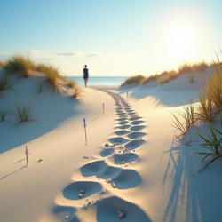 Footsteps in sand representing the journey to live your purpose with Clear Sky Wellness.