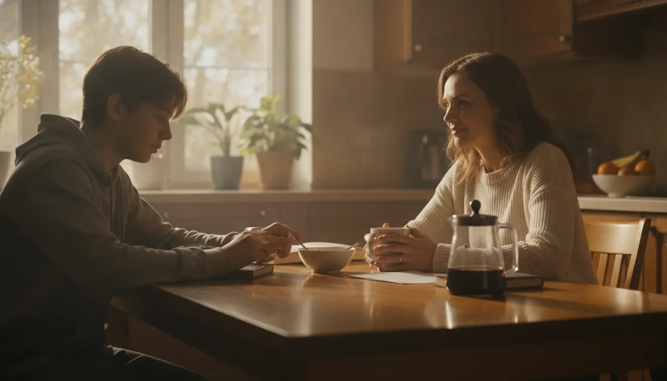 Parent and teen practicing supportive communication at home