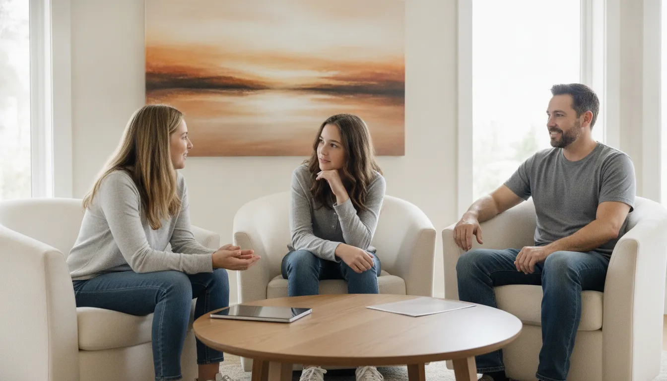 Parent and teen discussing whether life coaching could provide useful support