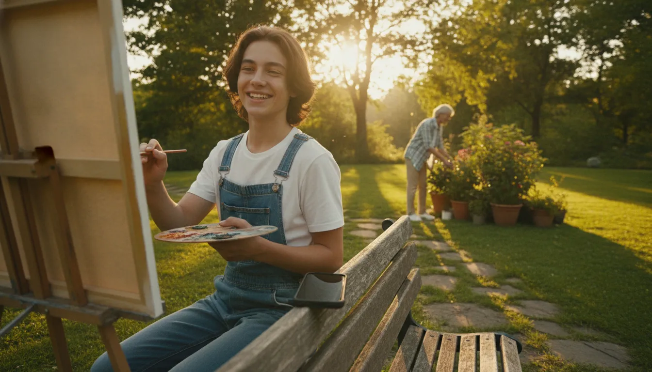 Teen enjoying healthy offline replacement habits during a screen reset