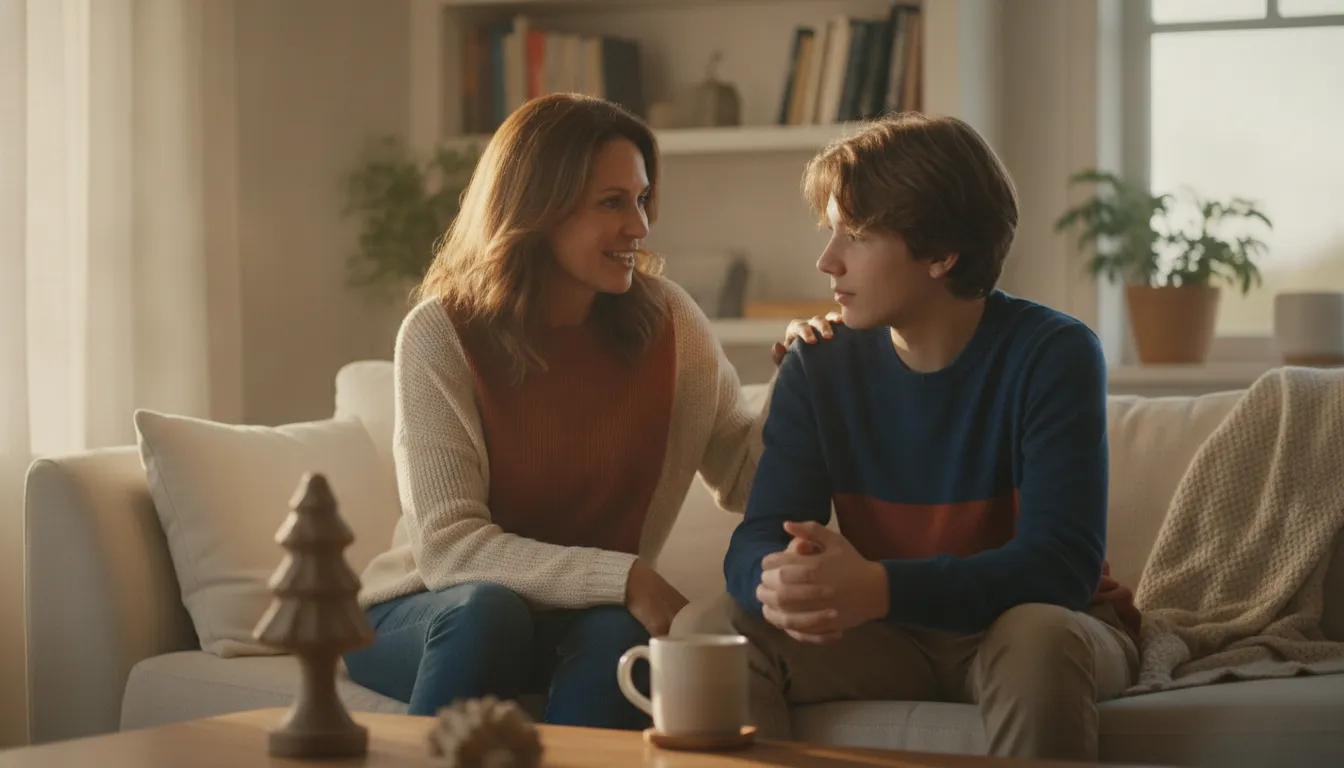 Parent and teen exploring values and possible next steps together