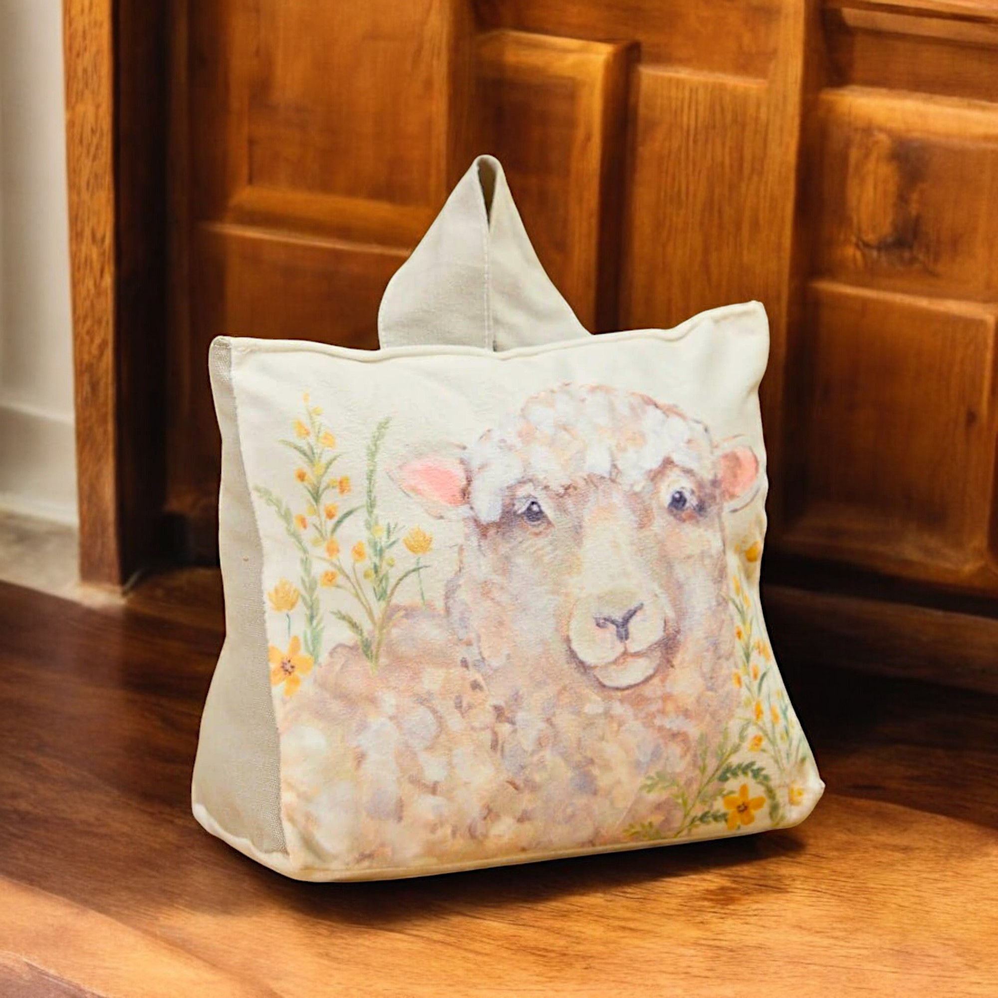 Sheep & Flower Velour Doorstop With Handle