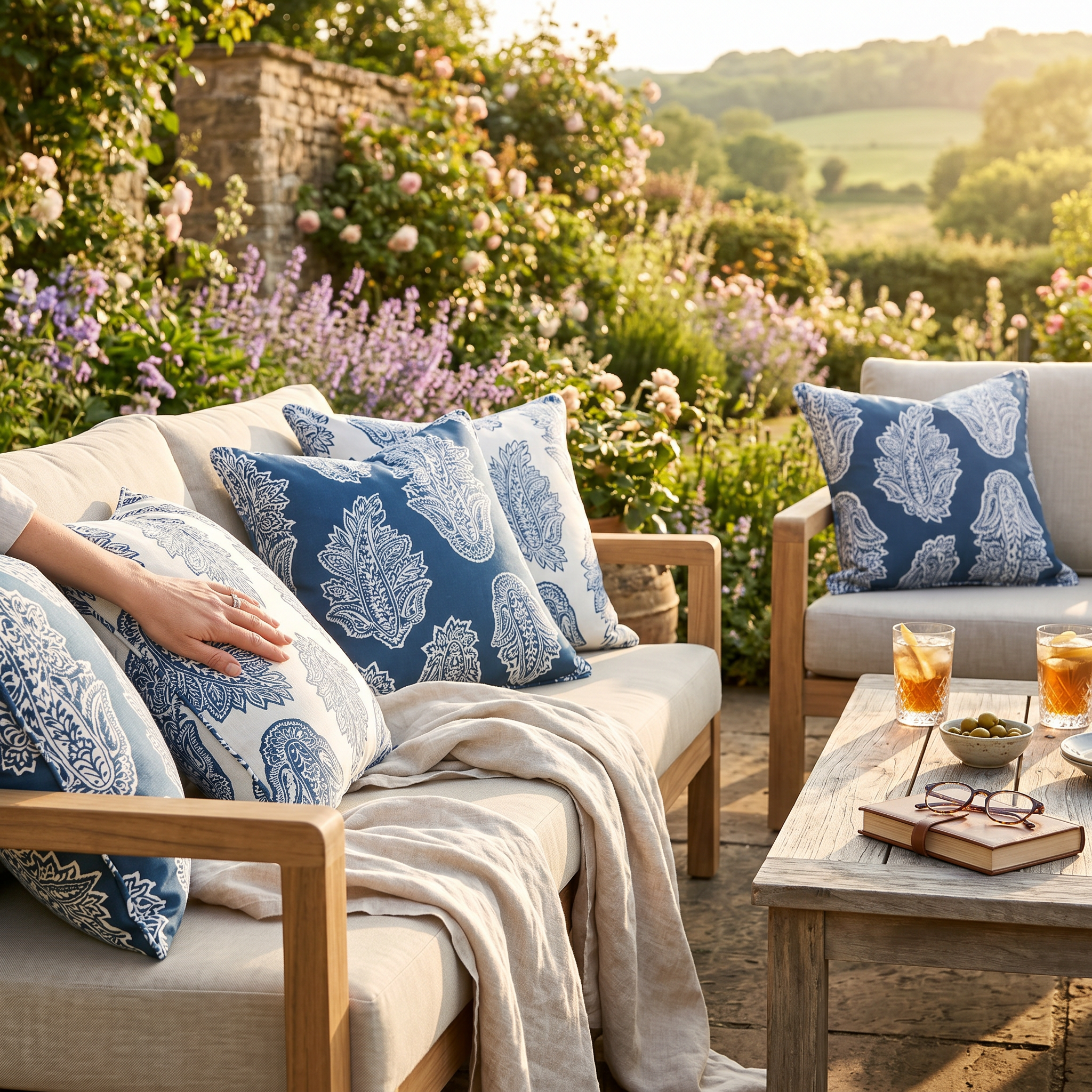 Kalindi Paisley Outdoor Cushion - Navy