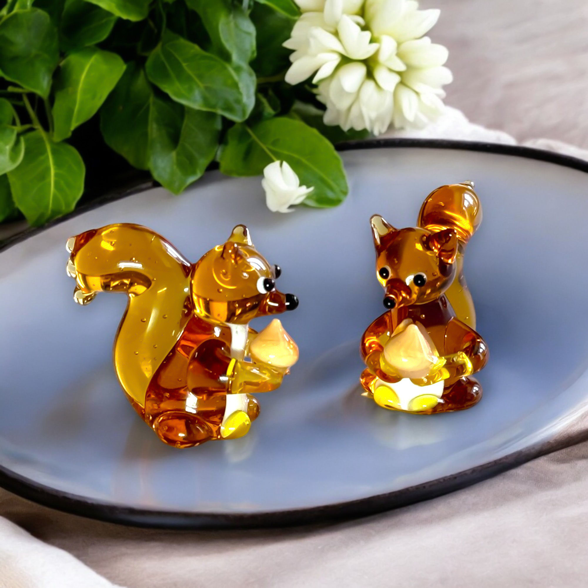 Miniature Glass Squirrel & Nut Ornament