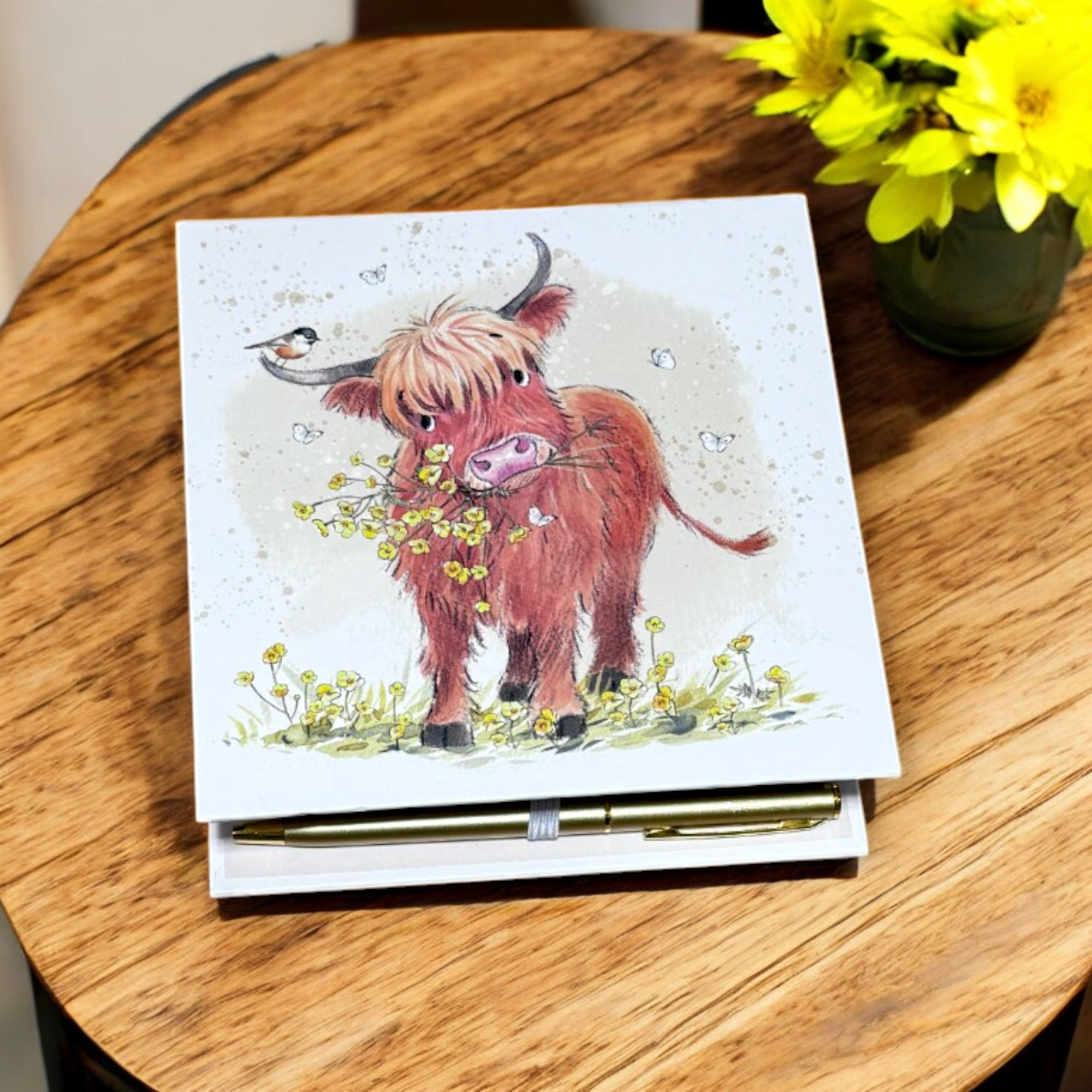 Highland Cow & Bird Memo Block & Pen Set