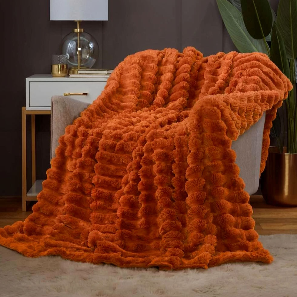 Thumbnail: Ribbed Faux Fur Throw Blanket - Burnt Orange