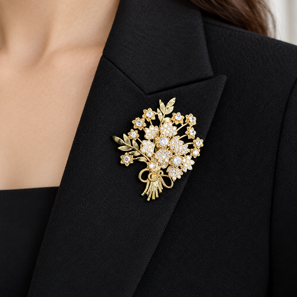 Vintage Golden Floral Bouquet Brooch