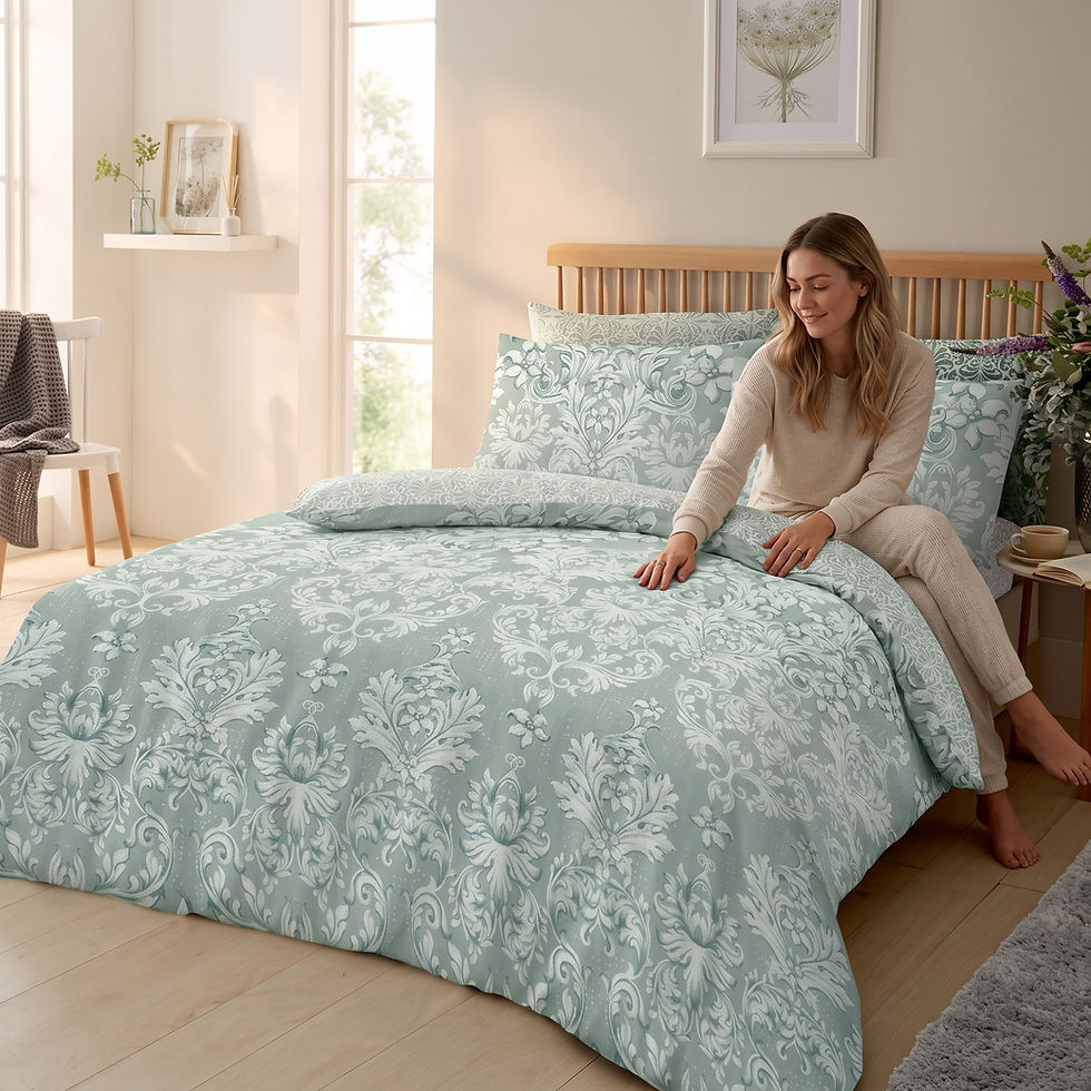 Miniatură: Antoinette Floral Reversible Duvet Set - Duck Egg