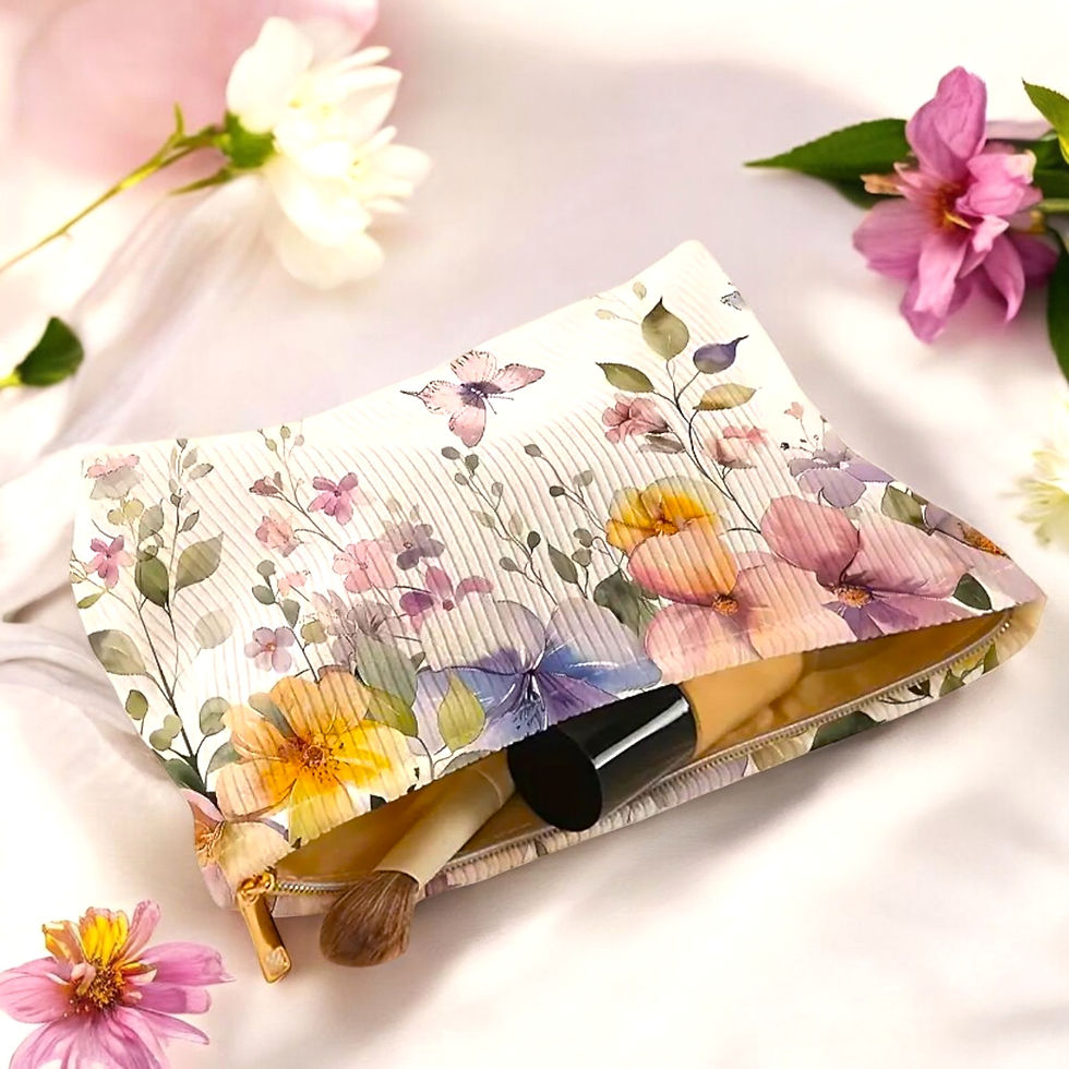 Miniatură: Butterfly & Petals Corduroy Lined Makeup Cosmetic Bag