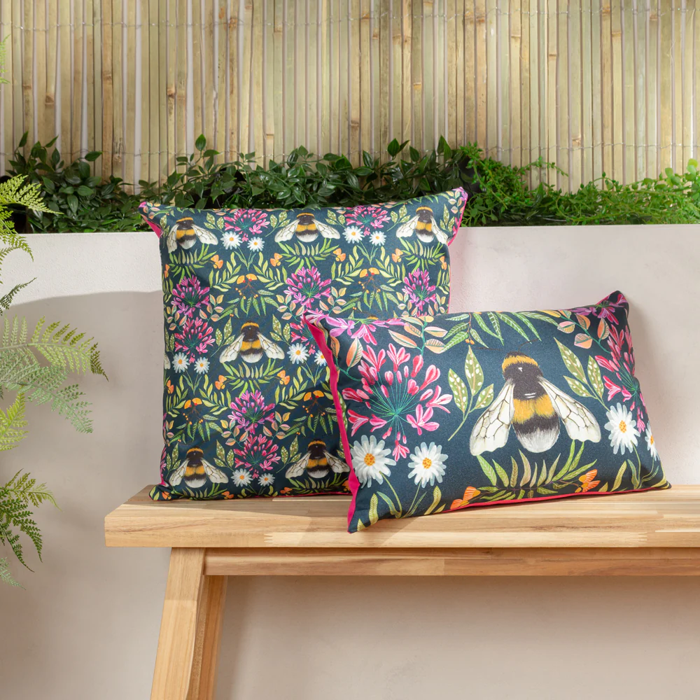 Thumbnail: House of Bloom Zinnia Bee Outdoor Cushion Navy