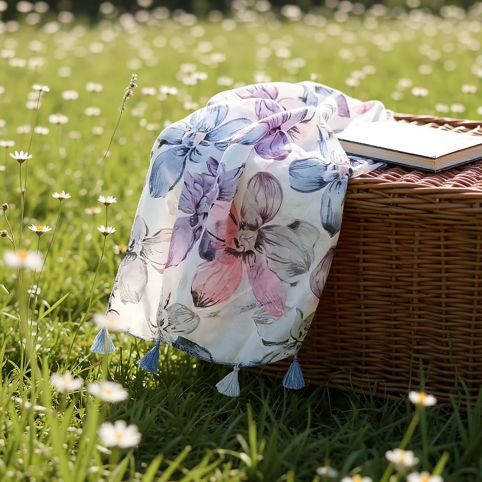 Pikkukuva: Boho Style Floral Print Scarf with Tassel Details