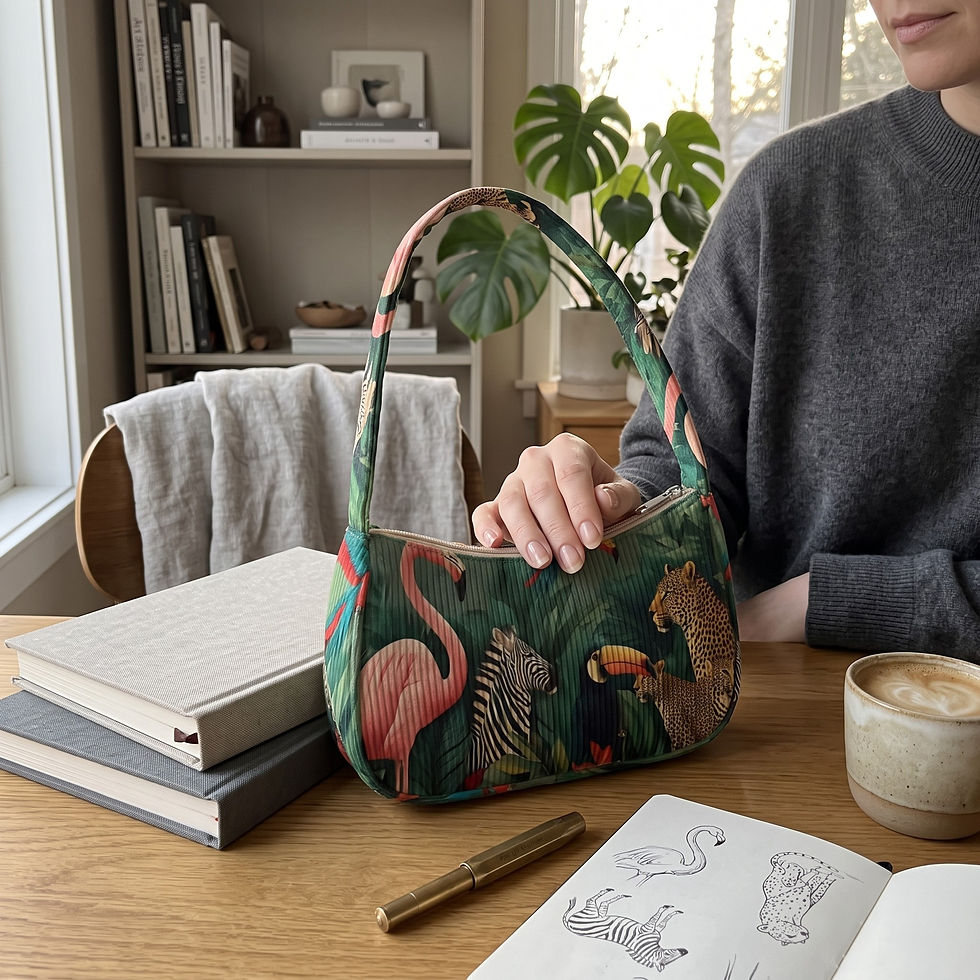 Miniatyrbild: Safari Animals Lined Corduroy Shoulder/ Underarm Bag