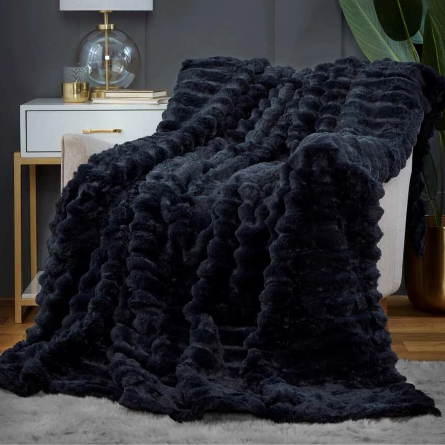 Miniaturbild: Ribbed Faux Fur Throw Blanket - Charcoal