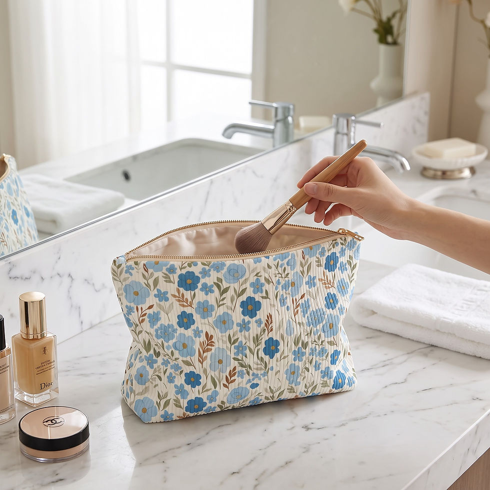 Minijatura: Forget Me Not Corduroy Lined Makeup Cosmetic Bag