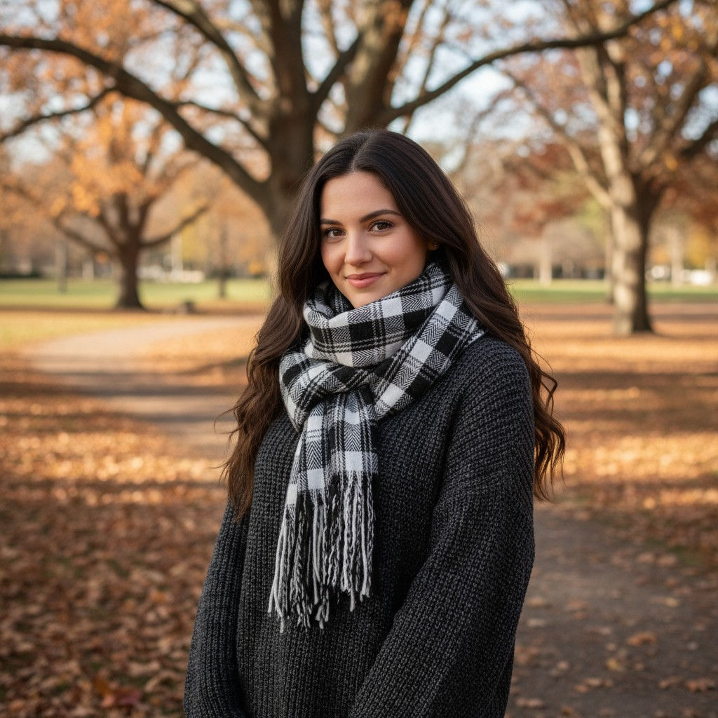 Women's Boxed Luxury Classic Plaid Scarf - Black & White