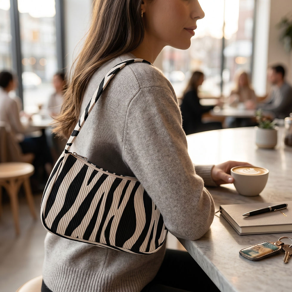 Miniatura: Zebra Print Lined Corduroy Shoulder/ Underarm Bag