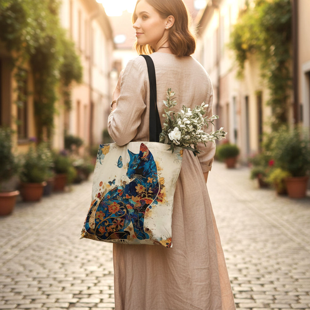 Stylish Shopper Tote Bag - Black Cat