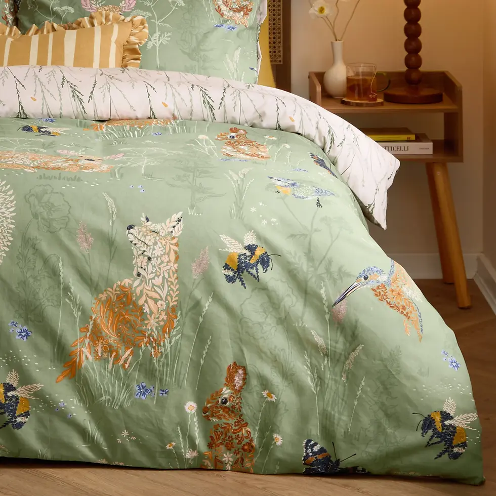 Miniatură: Meadow Flora Reversible Duvet Cover Set Green