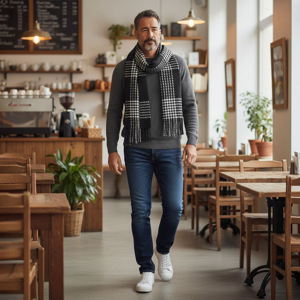 Miniaturebillede: Unisex Boxed Luxury Classic Plaid Scarf - Black & White