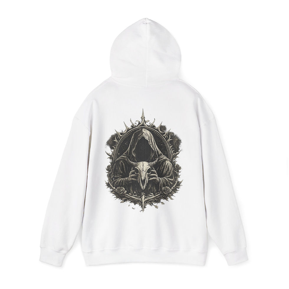 Thumbnail: Grim Reaper 'Worship' Hoodie — Distressed Gothic Reaper Sweatshirt