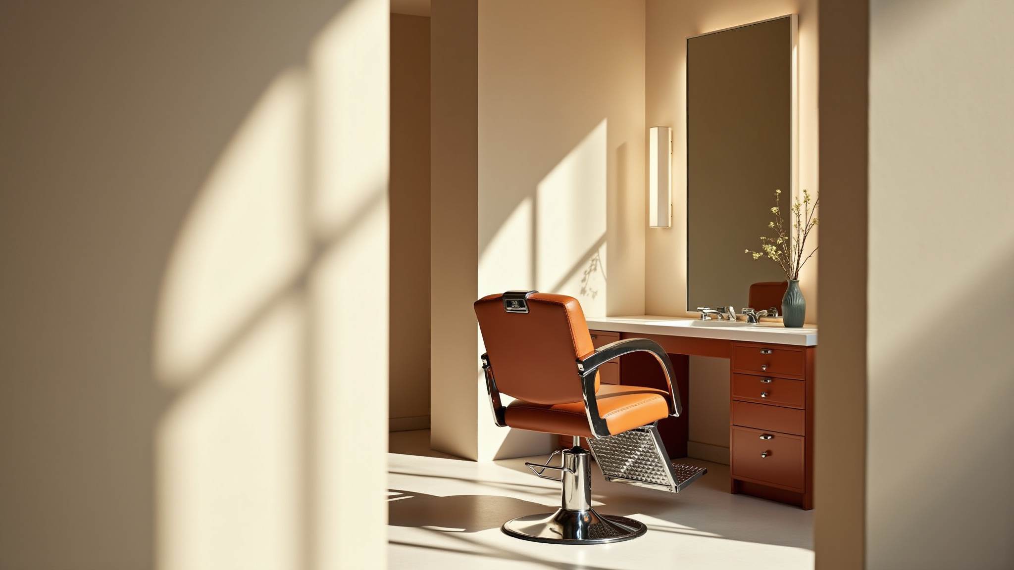 aesthetic view of barber station in natural tonal composition.