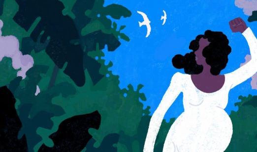 Illustration of Solitude of Guadeloupe raising a fist in the forest.