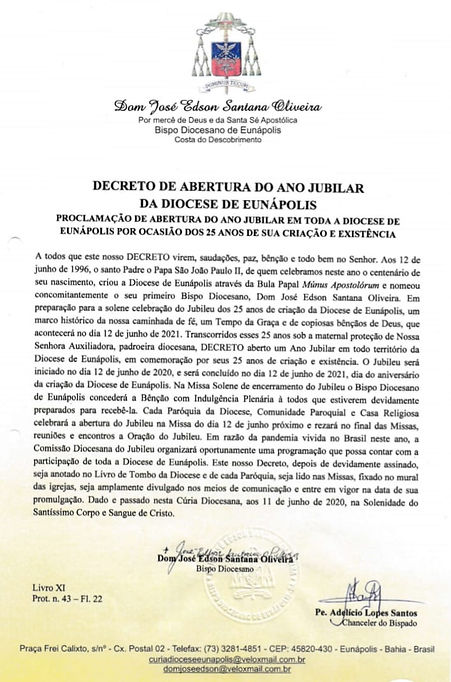 Decreto de abertura do ano jubilar