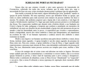 IGREJAS DE PORTAS FECHADAS?
