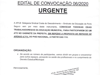 EDITAL DE CONVOCAÇÃO 6/2020 - URGENTE